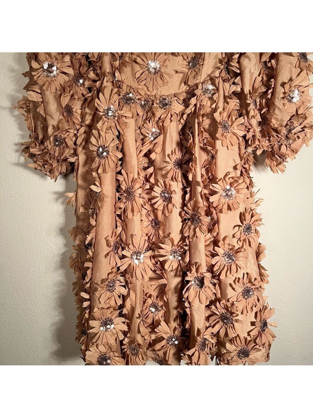 Storia Tan Floral Puff Sleeve Mini Dress - Picture 5 of 12